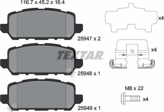 Textar 2594701 - Гальмівні колодки, дискові гальма autozip.com.ua