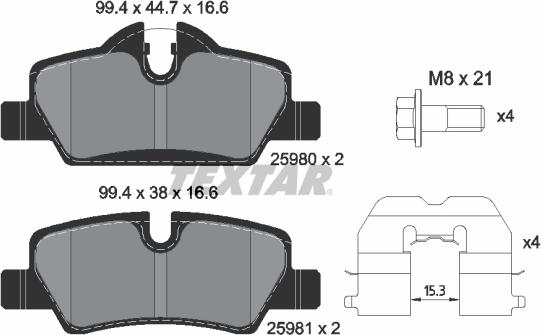 Textar 2598001 - Гальмівні колодки, дискові гальма autozip.com.ua