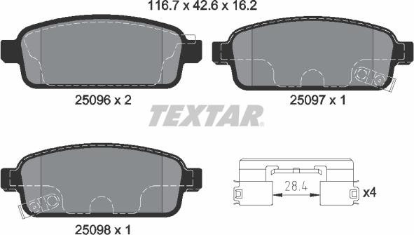 Textar 2509606 - Гальмівні колодки, дискові гальма autozip.com.ua