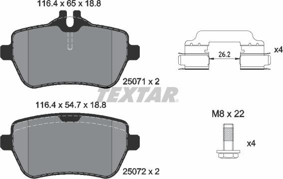 Textar 2507101 - Гальмівні колодки, дискові гальма autozip.com.ua