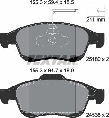 Textar 2518001 - Гальмівні колодки, дискові гальма autozip.com.ua