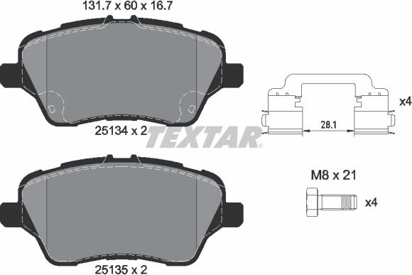 Textar 2513402 - Гальмівні колодки, дискові гальма autozip.com.ua