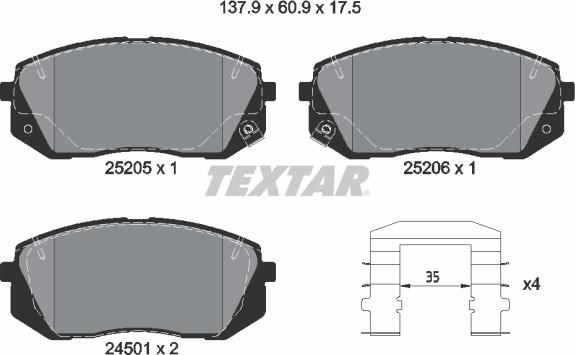 Textar 2520501 - Гальмівні колодки, дискові гальма autozip.com.ua