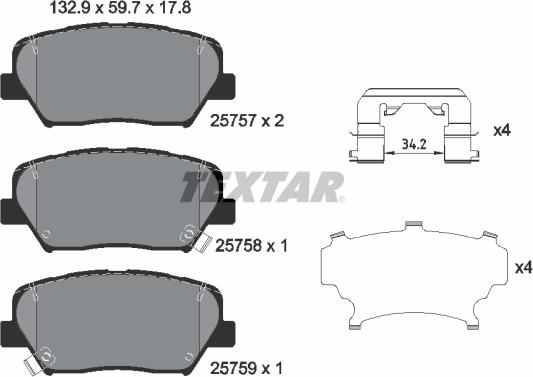 Textar 2575701 - Гальмівні колодки, дискові гальма autozip.com.ua