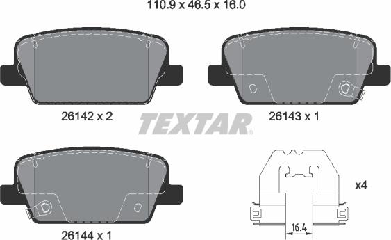 Textar 2614201 - Гальмівні колодки, дискові гальма autozip.com.ua