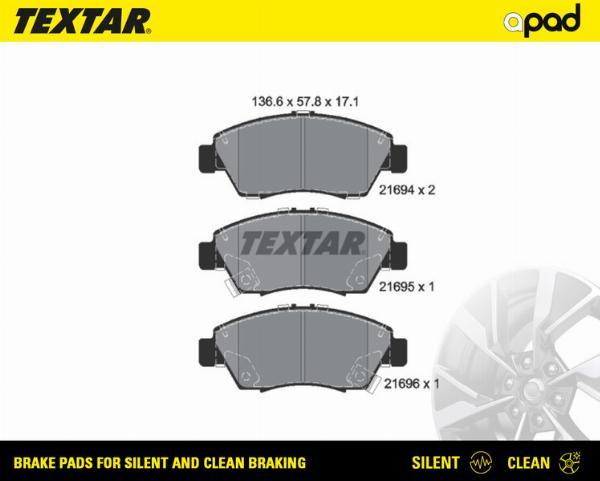 Textar 2169401SC - Гальмівні колодки, дискові гальма autozip.com.ua