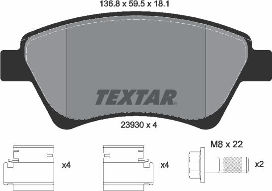 Textar 89017000 - Комплект гальм, дисковий гальмівний механізм autozip.com.ua