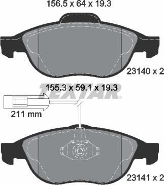 Textar 2314002 - Гальмівні колодки, дискові гальма autozip.com.ua