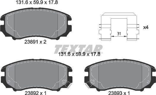 Textar 2389105 - Гальмівні колодки, дискові гальма autozip.com.ua