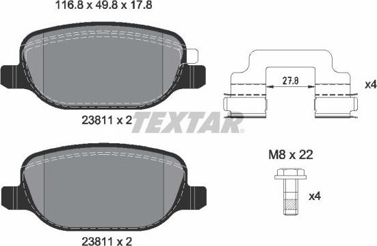 Textar 2381103 - Гальмівні колодки, дискові гальма autozip.com.ua