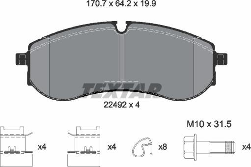 Textar 2249201 - Гальмівні колодки, дискові гальма autozip.com.ua