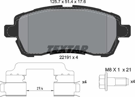 Textar 2219103 - Гальмівні колодки, дискові гальма autozip.com.ua