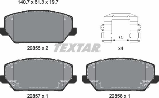 Textar 2285501 - Гальмівні колодки, дискові гальма autozip.com.ua