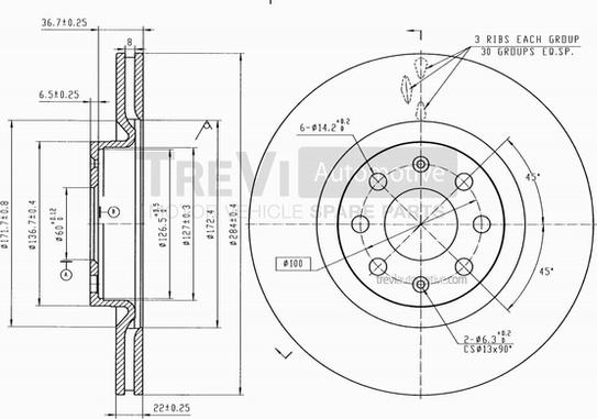 Trevi Automotive BD1095 - Гальмівний диск autozip.com.ua