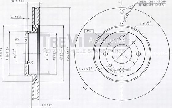 Trevi Automotive BD1093 - Гальмівний диск autozip.com.ua