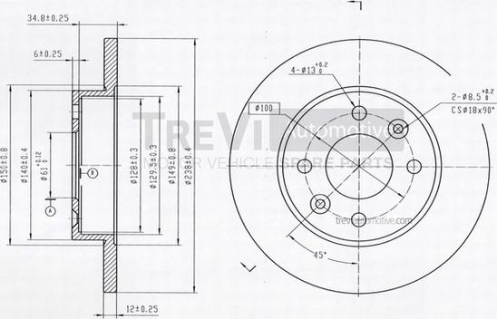 Trevi Automotive BD1002 - Гальмівний диск autozip.com.ua