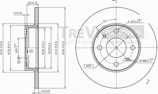 Trevi Automotive BD1015 - Гальмівний диск autozip.com.ua