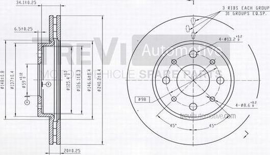 Trevi Automotive BD1143 - Гальмівний диск autozip.com.ua