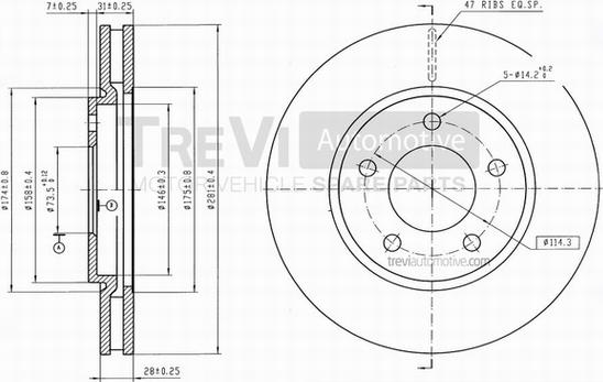 Trevi Automotive BD1162 - Гальмівний диск autozip.com.ua