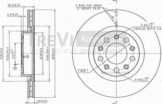 Trevi Automotive BD1178 - Гальмівний диск autozip.com.ua