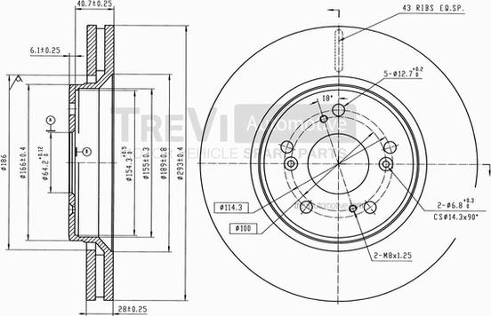 Trevi Automotive BD1242 - Гальмівний диск autozip.com.ua