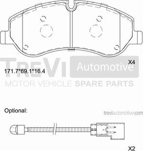 Trevi Automotive PF1672 - Гальмівні колодки, дискові гальма autozip.com.ua