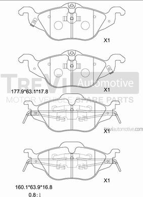 Trevi Automotive PF1051 - Гальмівні колодки, дискові гальма autozip.com.ua