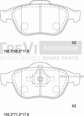 Trevi Automotive PF1288 - Гальмівні колодки, дискові гальма autozip.com.ua