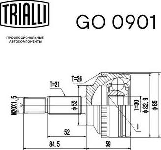 Trialli GO 0901 - Шарнірний комплект, ШРУС, приводний вал autozip.com.ua
