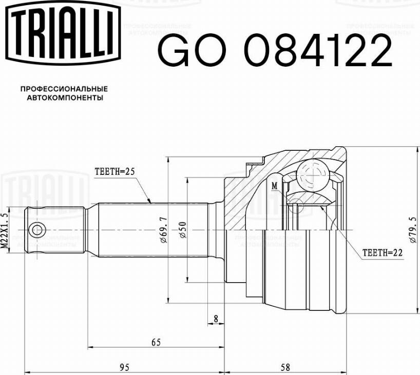 Trialli GO 084122 - Шарнірний комплект, ШРУС, приводний вал autozip.com.ua
