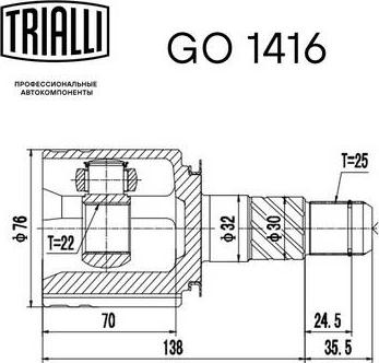 Trialli GO 1416 - Шарнірний комплект, ШРУС, приводний вал autozip.com.ua