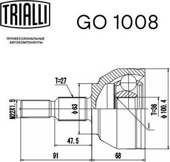 Trialli GO 1008 - Шарнірний комплект, ШРУС, приводний вал autozip.com.ua