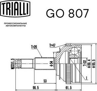 Trialli GO 807 - Шарнірний комплект, ШРУС, приводний вал autozip.com.ua