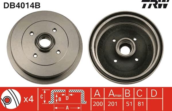 TRW DB4014B - Гальмівний барабан autozip.com.ua