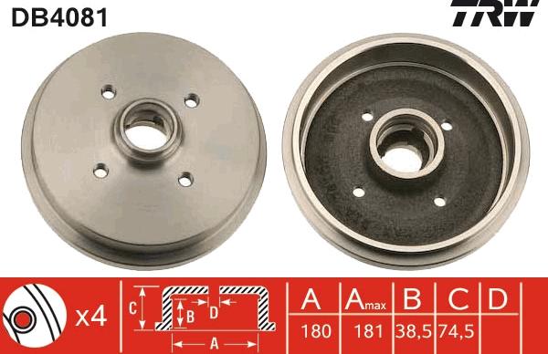 TRW DB4081 - Гальмівний барабан autozip.com.ua