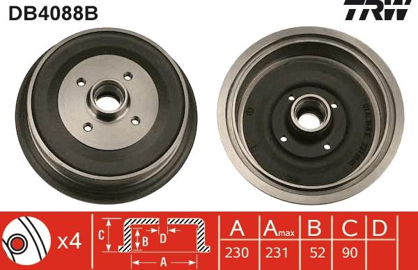 TRW DB4088B - Гальмівний барабан autozip.com.ua