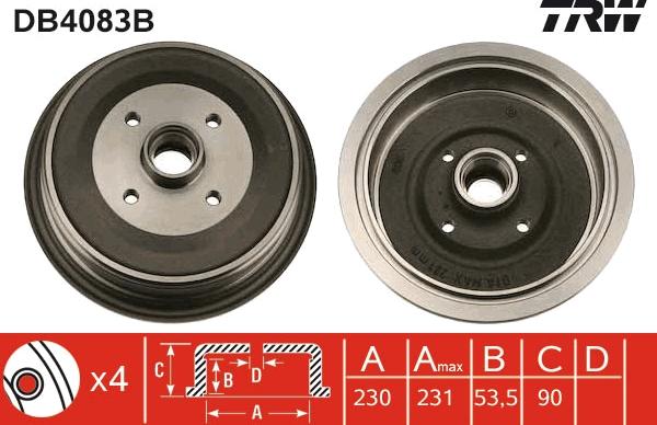 TRW DB4083B - Гальмівний барабан autozip.com.ua