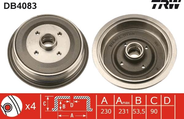 TRW DB4083 - Гальмівний барабан autozip.com.ua