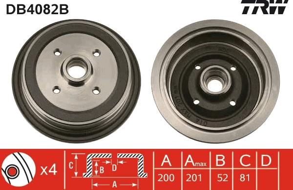 TRW DB4082B - Гальмівний барабан autozip.com.ua