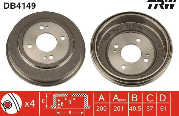 TRW DB4149 - Гальмівний барабан autozip.com.ua