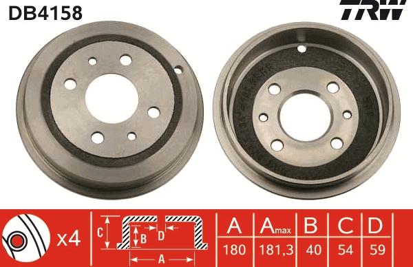 TRW DB4158 - Гальмівний барабан autozip.com.ua