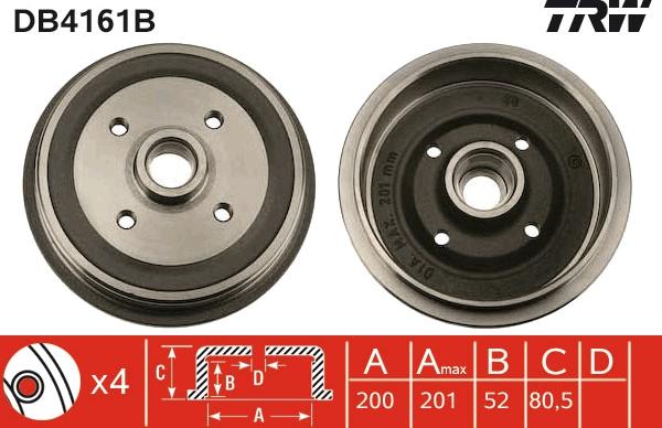 TRW DB4161B - Гальмівний барабан autozip.com.ua