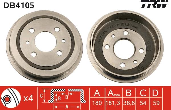 TRW DB4105 - Гальмівний барабан autozip.com.ua