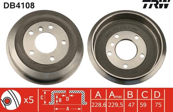 TRW DB4108 - Гальмівний барабан autozip.com.ua