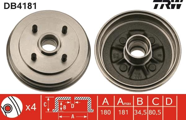 TRW DB4181 - Гальмівний барабан autozip.com.ua