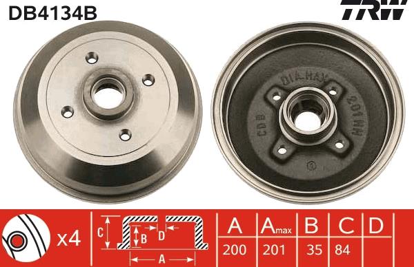 TRW DB4134B - Гальмівний барабан autozip.com.ua