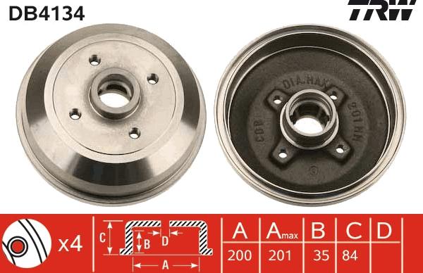 TRW DB4134 - Гальмівний барабан autozip.com.ua