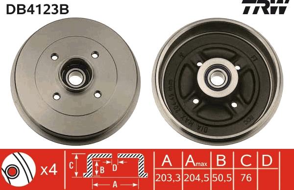 TRW DB4123B - Гальмівний барабан autozip.com.ua