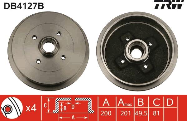 TRW DB4127B - Гальмівний барабан autozip.com.ua