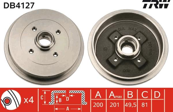 TRW DB4127 - Гальмівний барабан autozip.com.ua